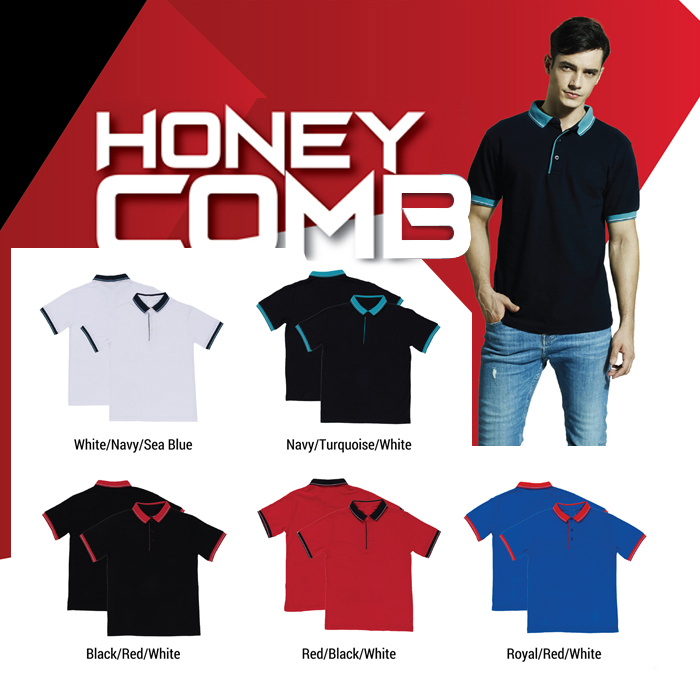 HONEYCOMB COLLAR & SHORT SLEEVE POLO T-SHIRT