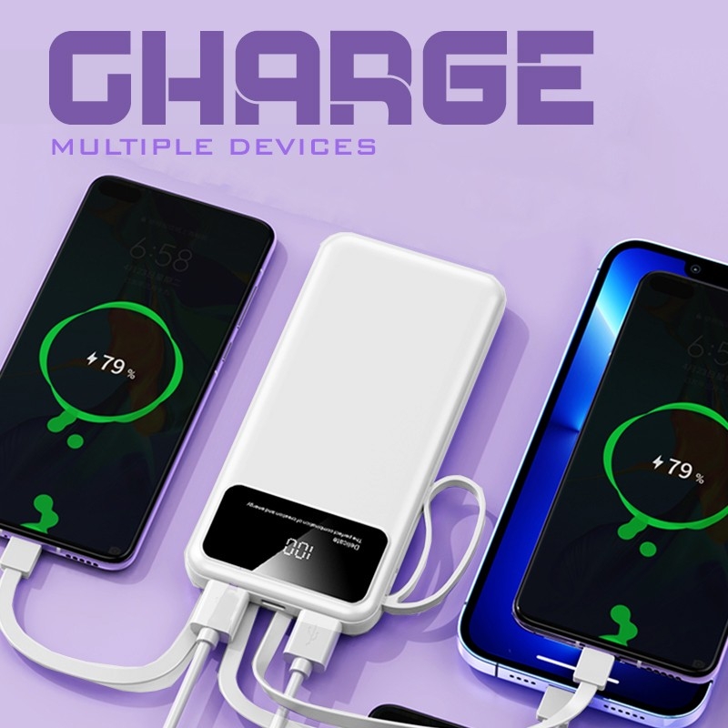 POWERLINE - POWERBANK WITH 4 DETACHABLE BUILT IN CABLE & MOBILE STAND - 10000mAh