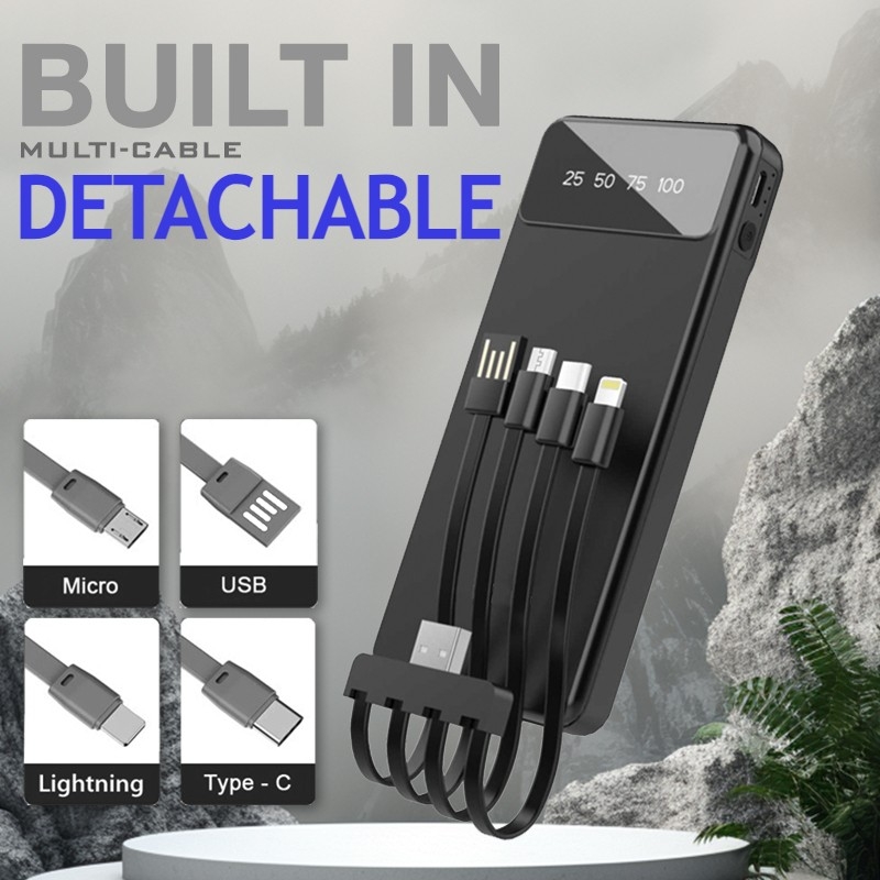 POWERLINE - POWERBANK WITH 4 DETACHABLE BUILT IN CABLE - 10000mAh