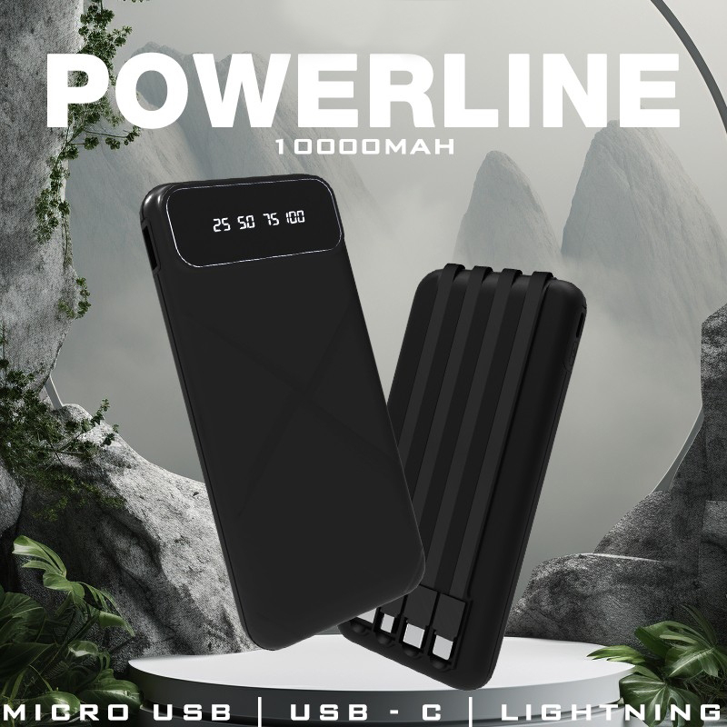 POWERLINE - POWERBANK WITH 4 DETACHABLE BUILT IN CABLE - 10000mAh