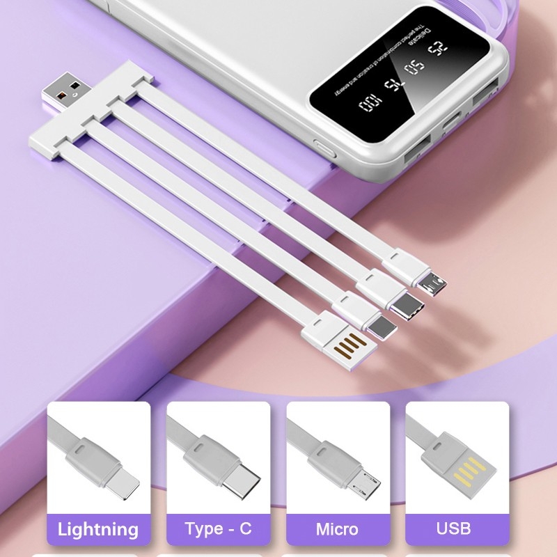 POWERLINE - POWERBANK WITH 4 DETACHABLE BUILT IN CABLE & MOBILE STAND - 10000mAh