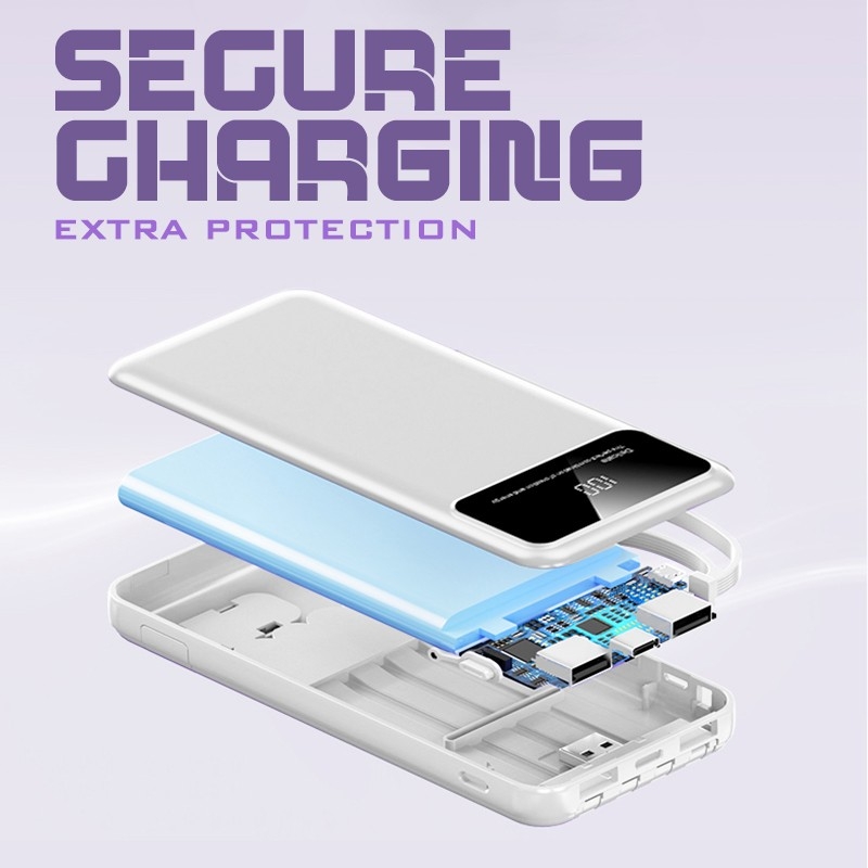 POWERLINE - POWERBANK WITH 4 DETACHABLE BUILT IN CABLE & MOBILE STAND - 10000mAh
