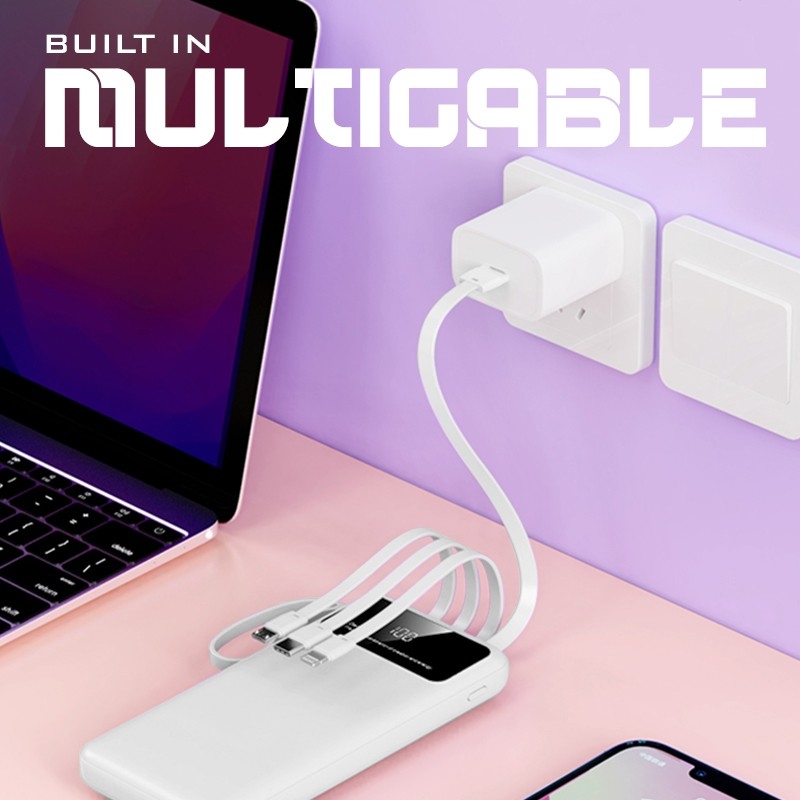 POWERLINE - POWERBANK WITH 4 DETACHABLE BUILT IN CABLE & MOBILE STAND - 10000mAh